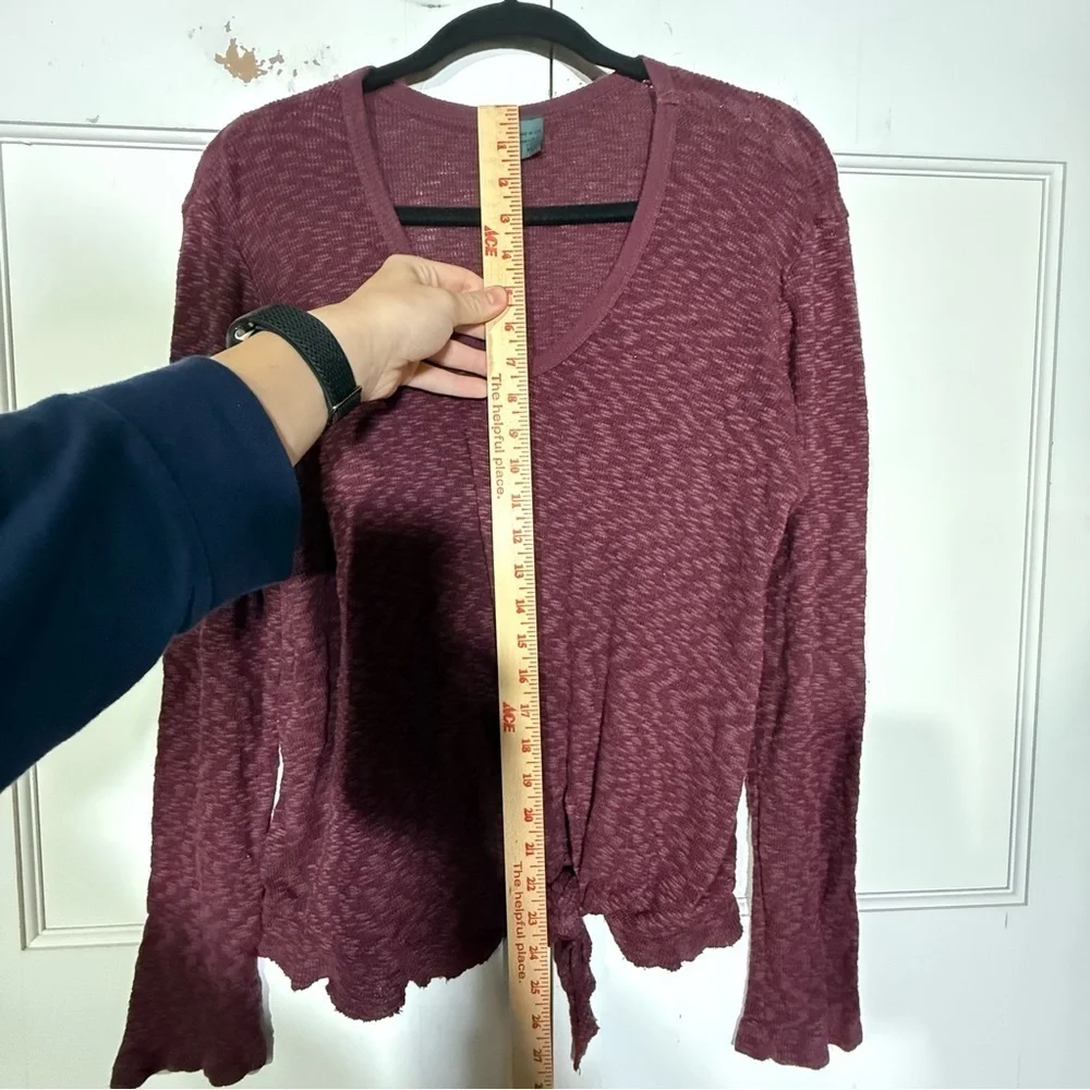 Anthropologie Left of Center Slub Knit Sweater Tie Front Burgundy Size Medium
